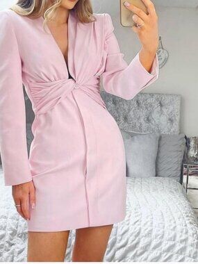 Zara Pink Draped Mini Blazer Dress S